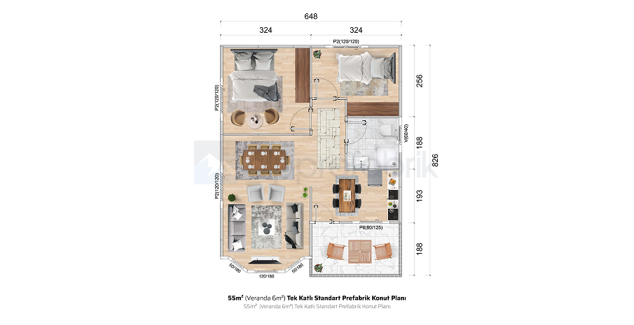 55м² Едноетажна сглобяема къща - Етажен план 2